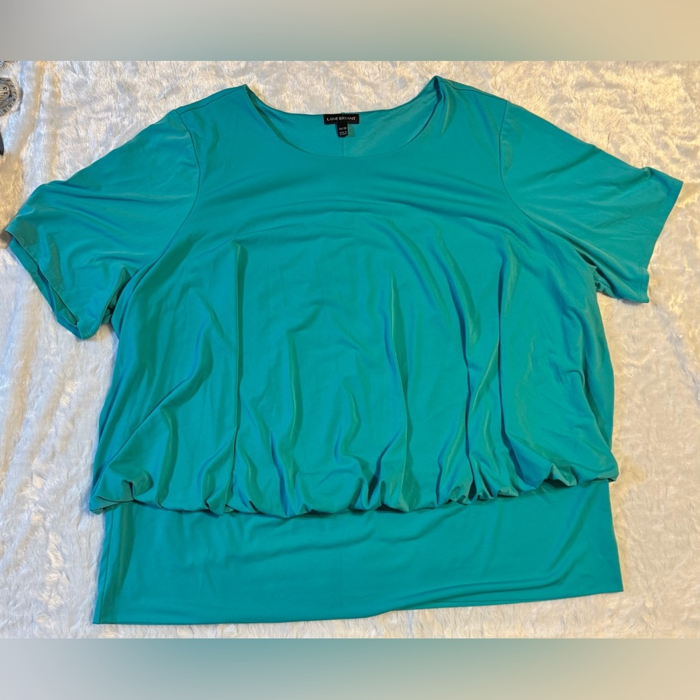 Lane Bryant Vibrant Teal Short Sleeve Bubble Hem Top